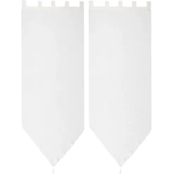 Vitrage à pattes voile uni blanc finition pointe pompon 60x160 cm x2