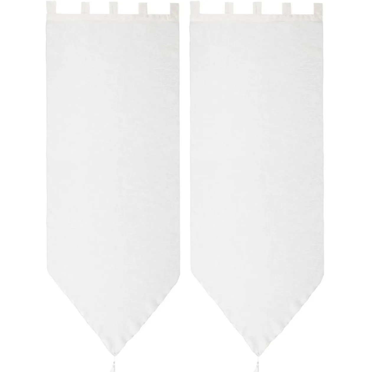 Vitrage à pattes voile uni blanc finition pointe pompon 60x160 cm x2