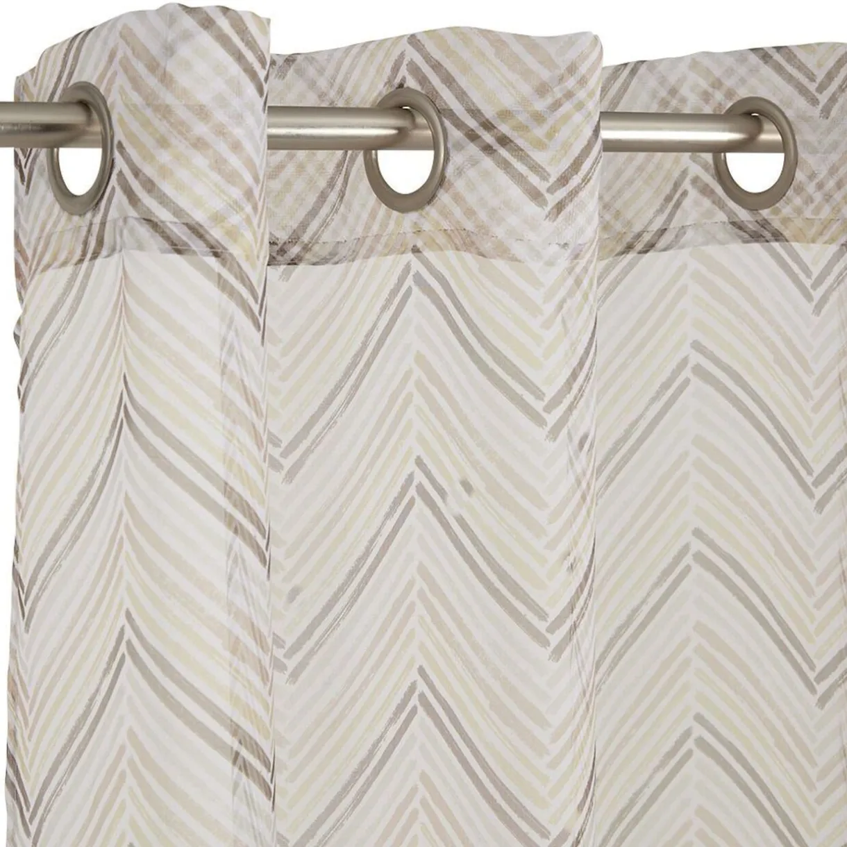 Voilage à oeillets beige imprimé chevrons 100% polyester 140x240cm < Gifi Discount