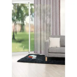 Voilage à oeillets effet lin taupe imprimé pois 140x240 cm