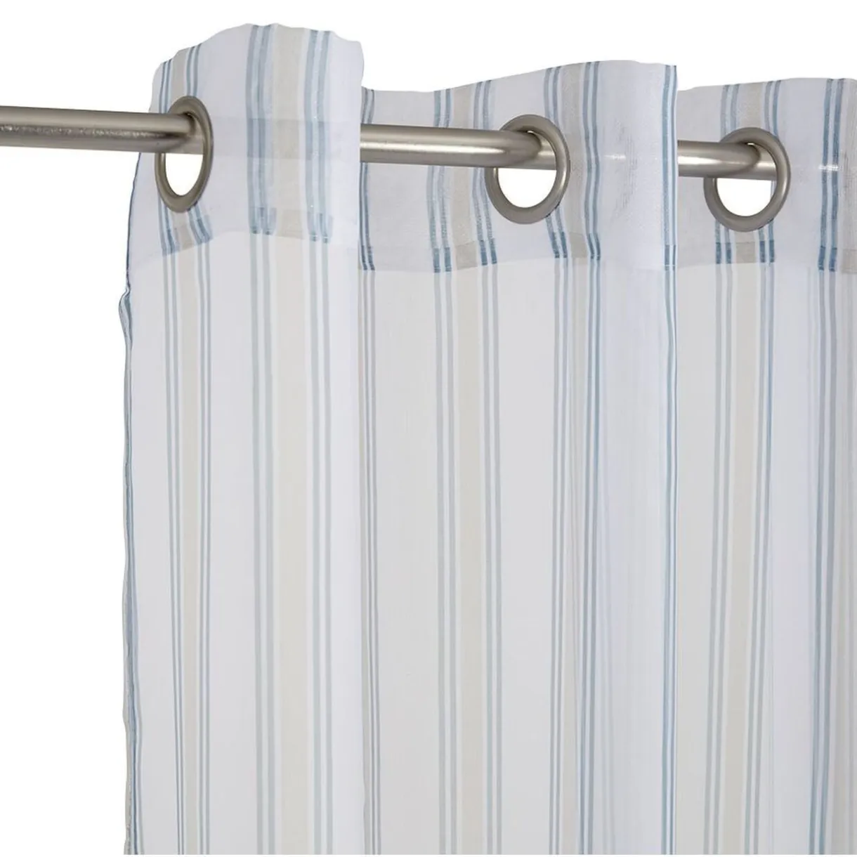 Voilage à oeillets imprimé bayadère bleu blanc 100% polyester 140x240cm < Gifi Hot