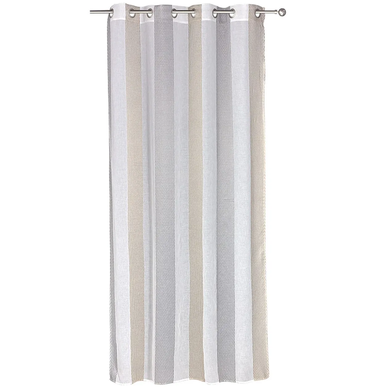 Voilage à oeillets jacquard blanc bande verticales gris et taupe