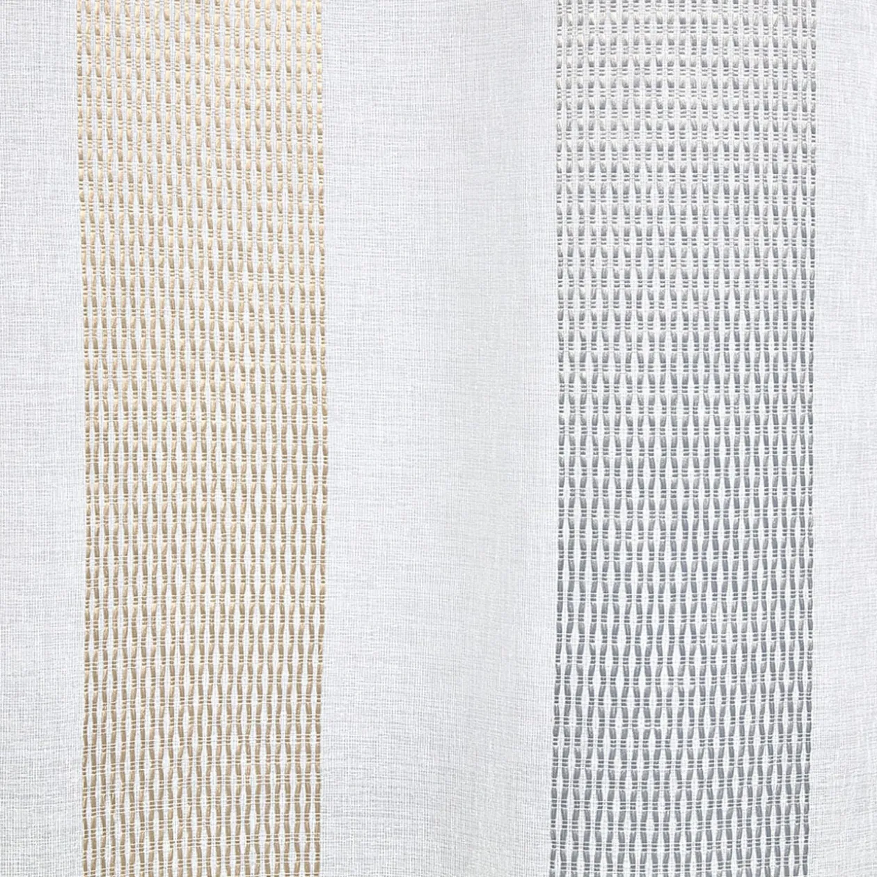 Voilage à oeillets jacquard blanc bande verticales gris et taupe