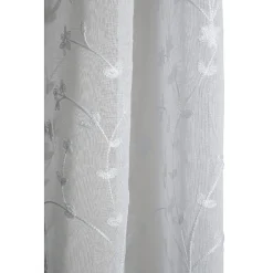 Voilage à oeillets motif brodé fleur blanc