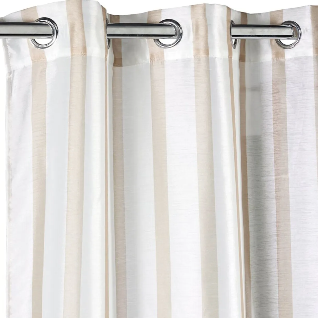 Voilage à oeillets 140x240cm polyester bayadère rayures blanc et beige < Gifi Online