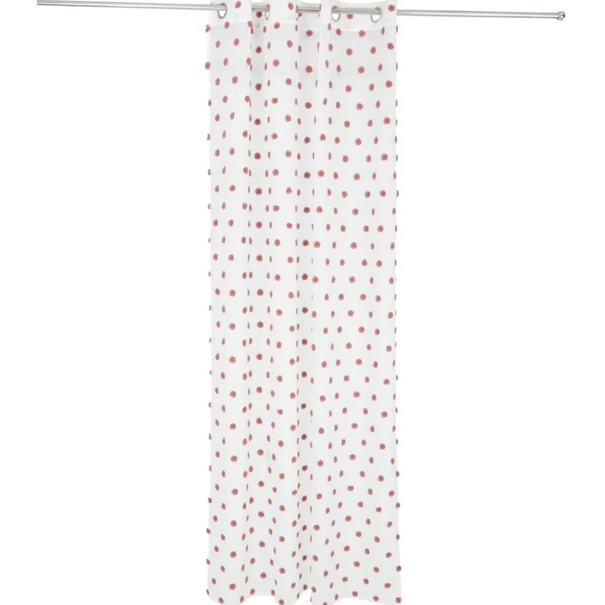 Voilage polyester à pompon 140x240cm blanc et rose < Gifi Discount