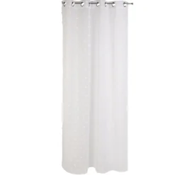 Voilage pompons 8 oeillets blanc