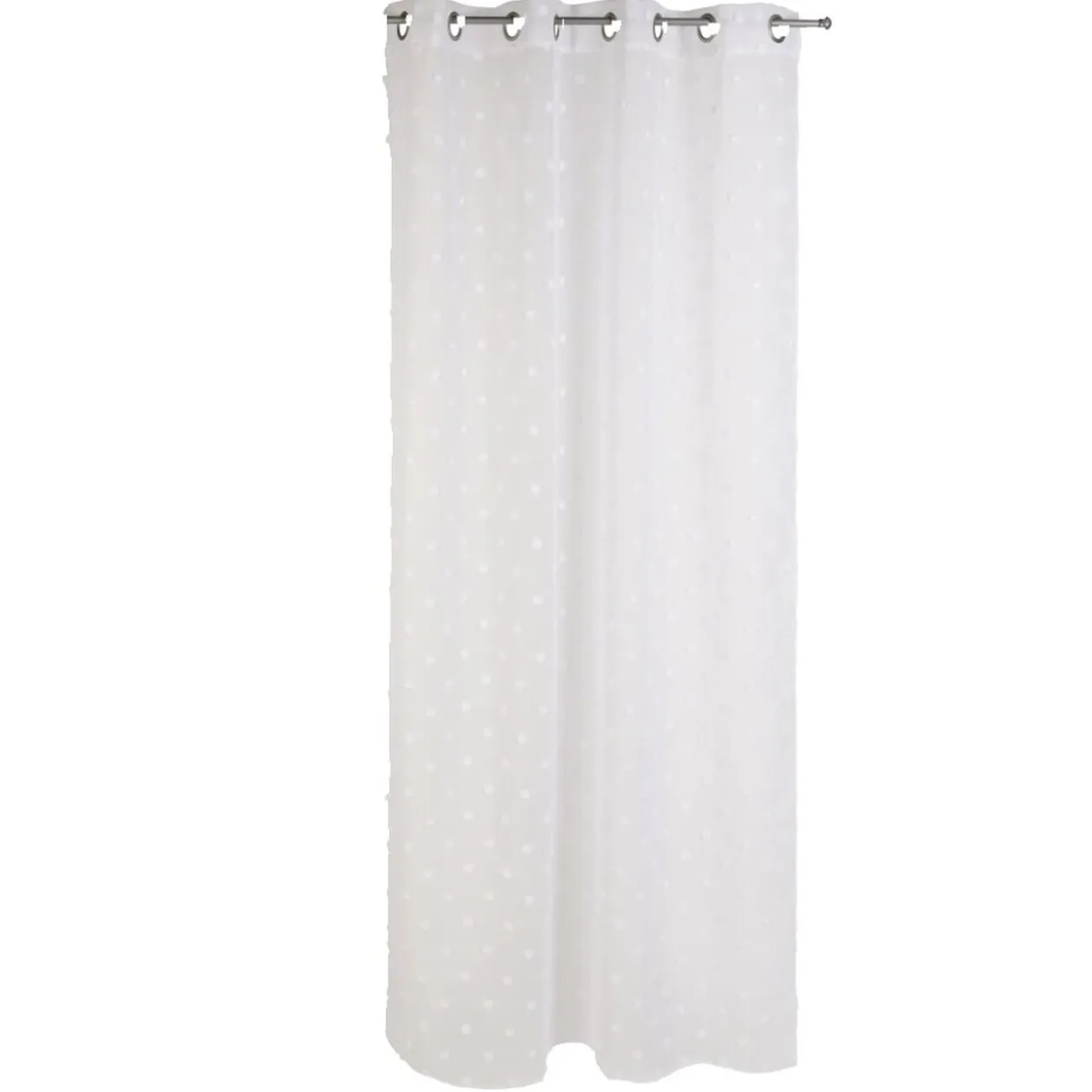 Voilage pompons 8 oeillets blanc